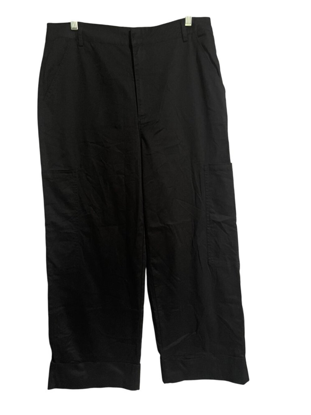 Hunter & Brown Black Cargo Pants Womens Size 28 Reg Wide Leg Cropped Cuffed Hem